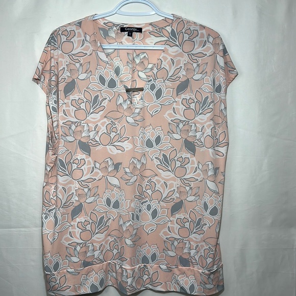 George Floral Short Sleeve V-Neck Size XL Pink, White and Grey - Picture 1 of 4